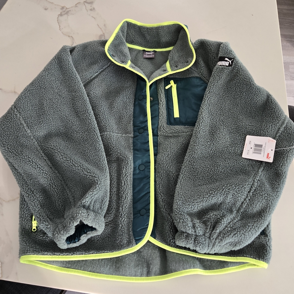Puma Kids Fleece Jacket with Neon Trim